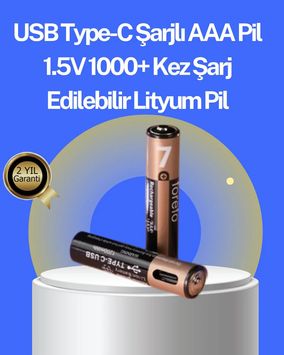 Hızlı Şarjlı USB Şarjlı AAA Pil – 40 Dakikada Tam Şarj ve Uzun Ömürlü Enerji