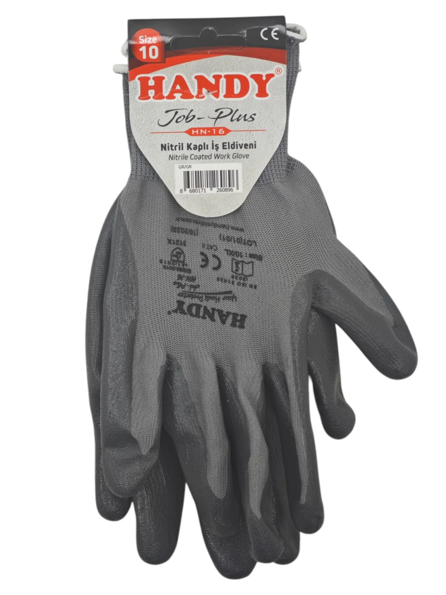 HN-16   Handy Top Plus Nitril Kaplı Eldiven 10 - Gri/Gri