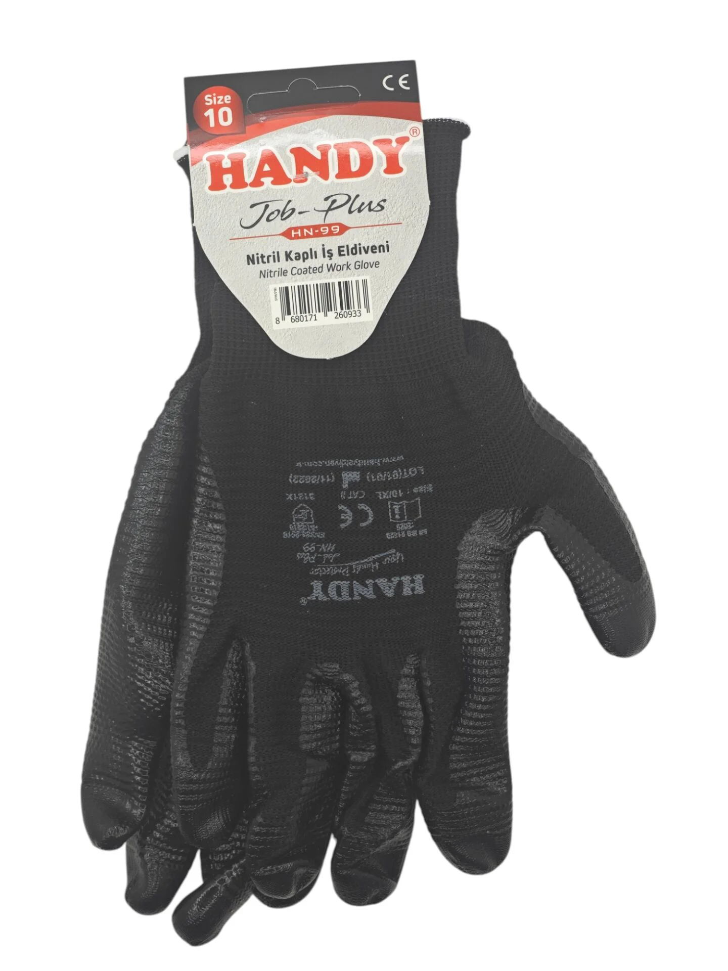 HN-99   Handy Tob-Plus Nitril Kaplı İş Eldiveni 10'' - Siyah/Siyah