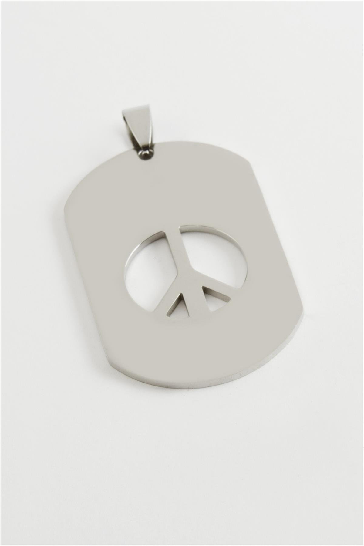 HN-SHOP Barış İşareti Çelik Kolye Ucu 3X5 cm-Gümüş Rengi