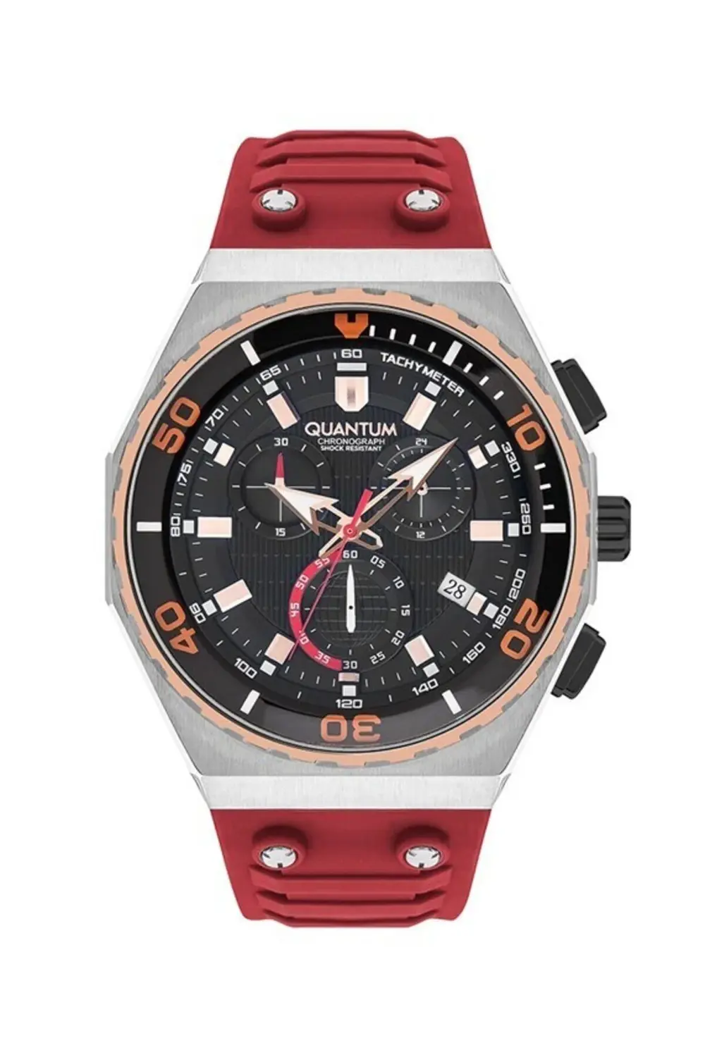 HNG1012.358 Quartz Kronograf Silikon Kırmızı 49 mm Erkek Kol Saat