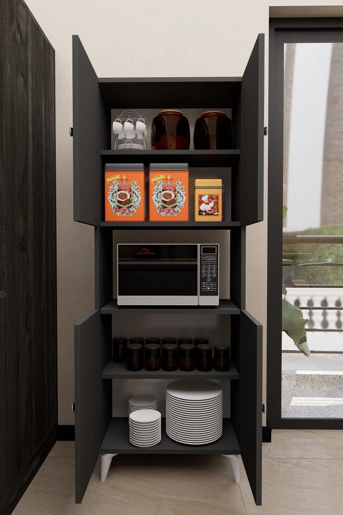 Hobbie Mikrodalga Mutfak Dolabı Antrasit