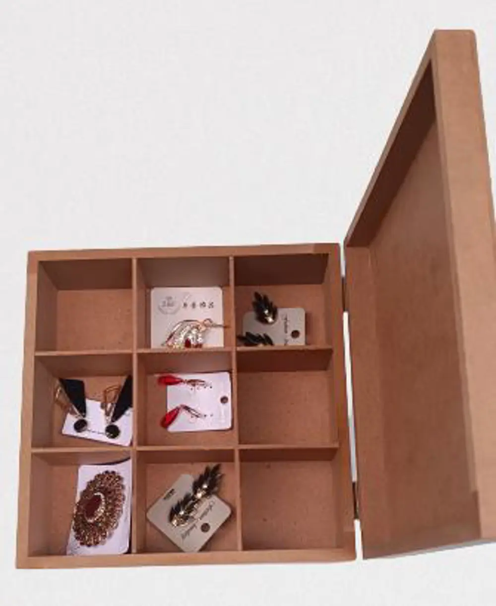 Hobi 90028 Dekoratif Model Takı Kutusu Bölmeli Ahşap HAM MDF El Y