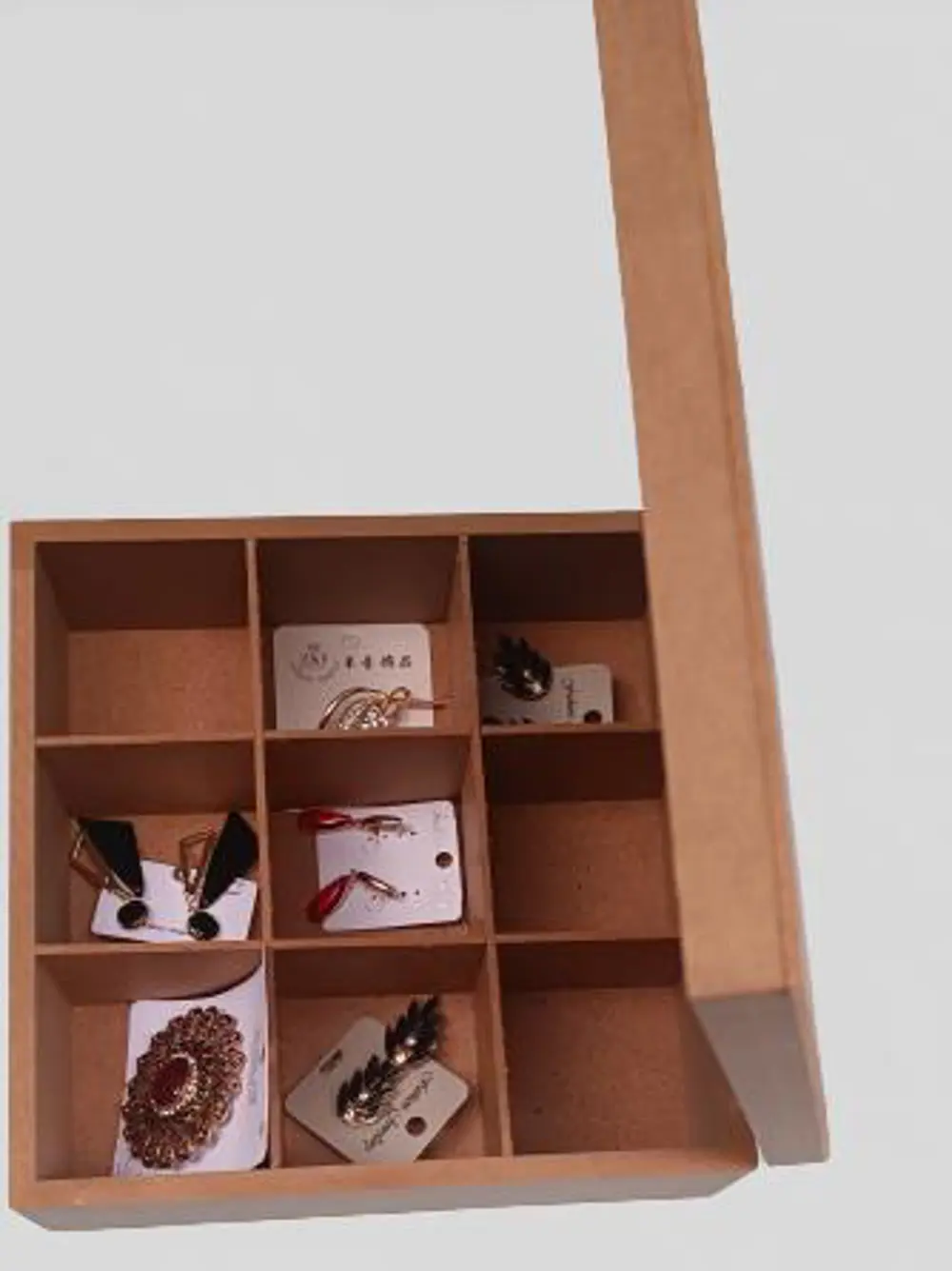 Hobi 90028 Dekoratif Model Takı Kutusu Bölmeli Ahşap HAM MDF El Y