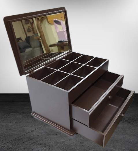 Hobi 90411 ERDL Makyaj Takı Şifonyr 2Çekmc Ayna Parlak KAHVERENGİ