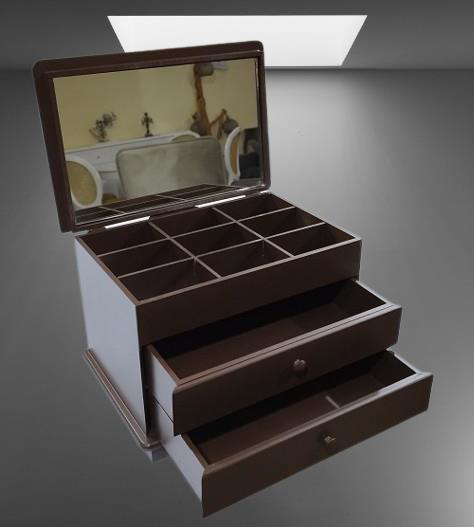 Hobi 90411 ERDL Makyaj Takı Şifonyr 2Çekmc Ayna Parlak KAHVERENGİ