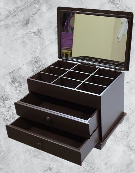 Hobi 90411 ERDL Makyaj Takı Şifonyr 2Çekmc Ayna Parlak KAHVERENGİ