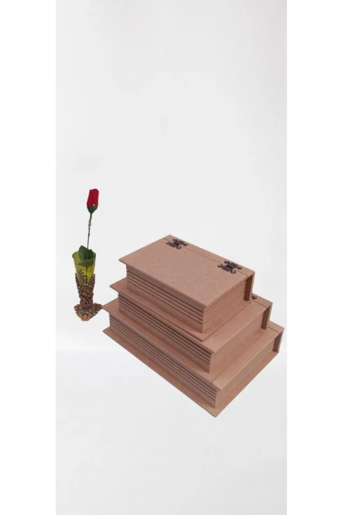 Hobi ADN 90033 Dekoratif Model Üçlü Takı Kutusu Ahşap HAM MDF El Yapımı - Görsel 8