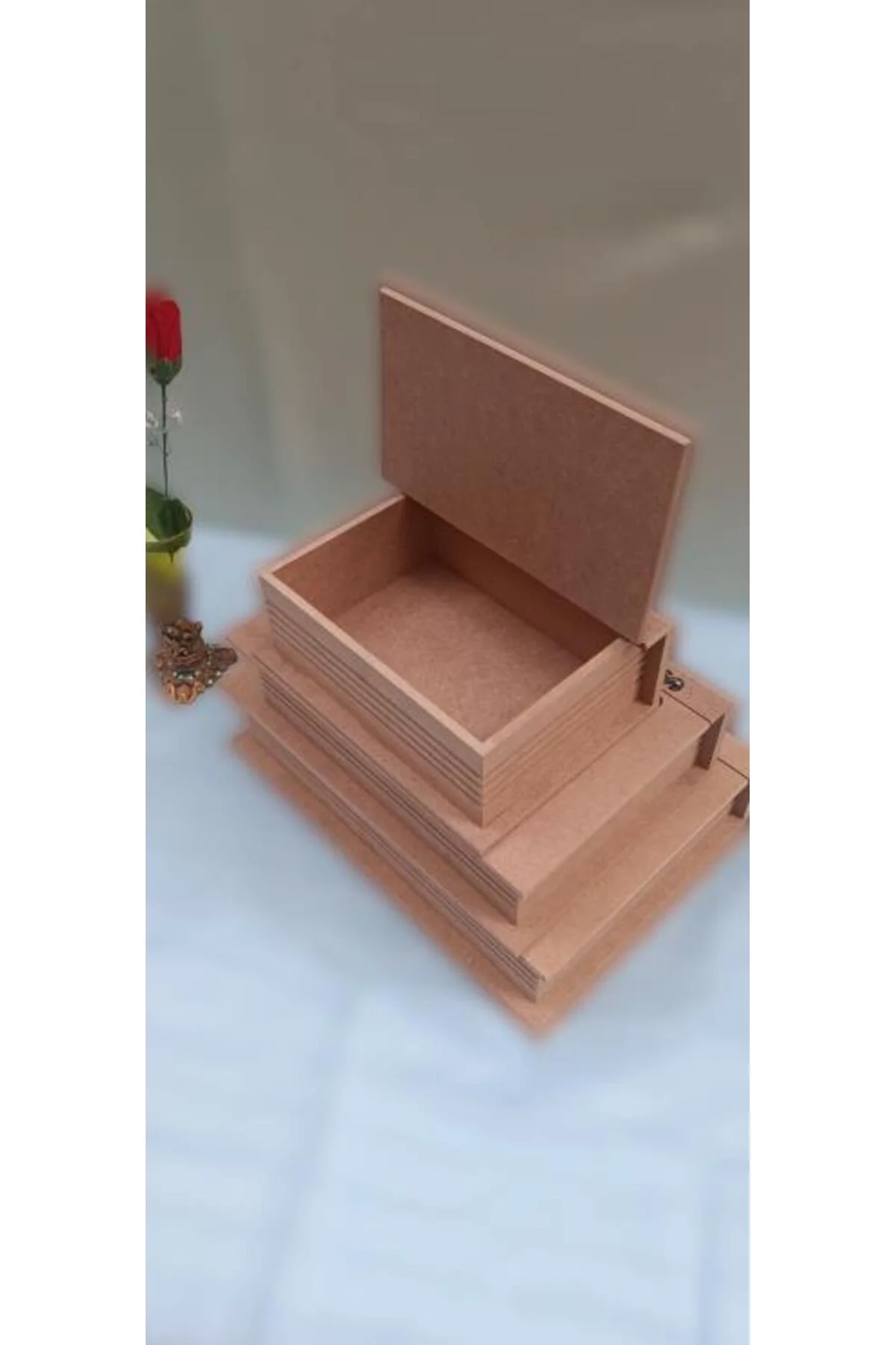 Hobi ADN 90033 Dekoratif Model Üçlü Takı Kutusu Ahşap HAM MDF El Yapımı - Görsel 7