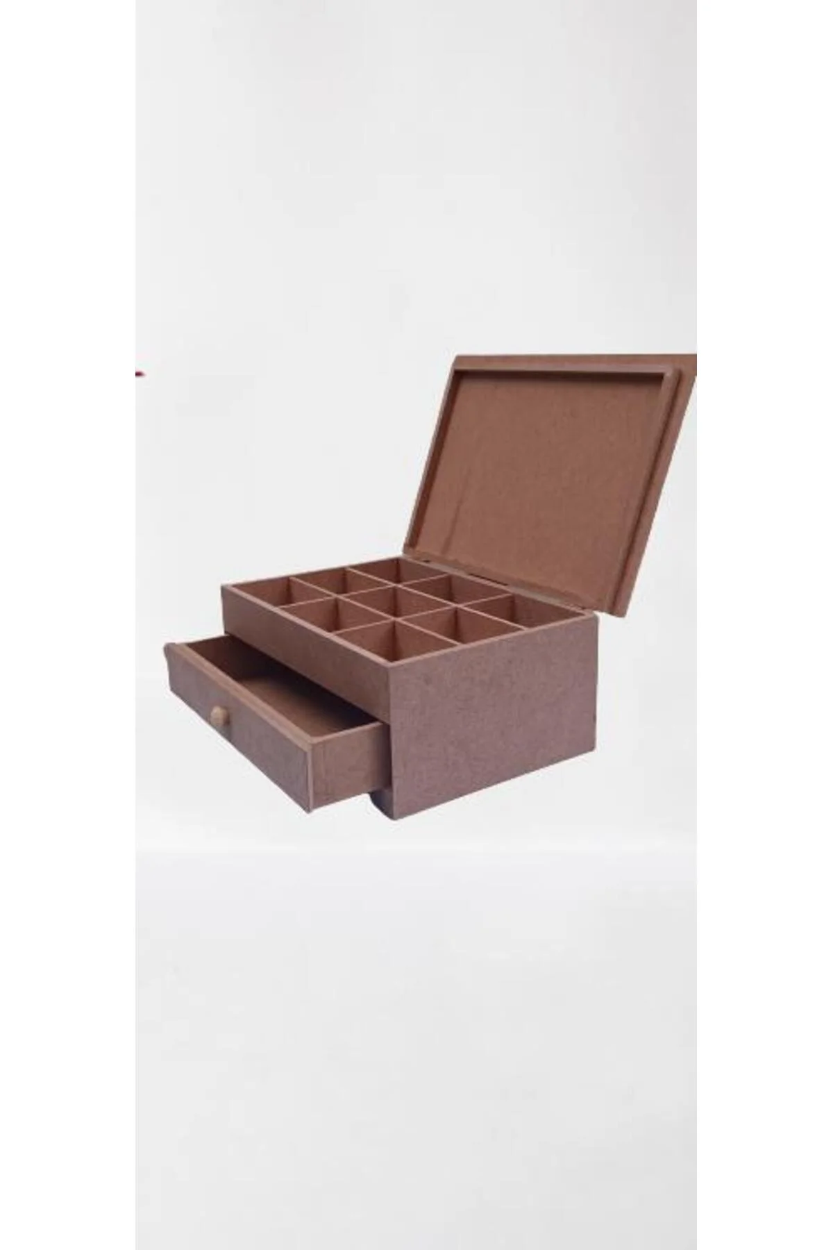 Hobi ADN 90040 Dekoratif Takı Makyaj Kutu Model Çekm Bölmeli HAM Ahşap MDF - Görsel 8