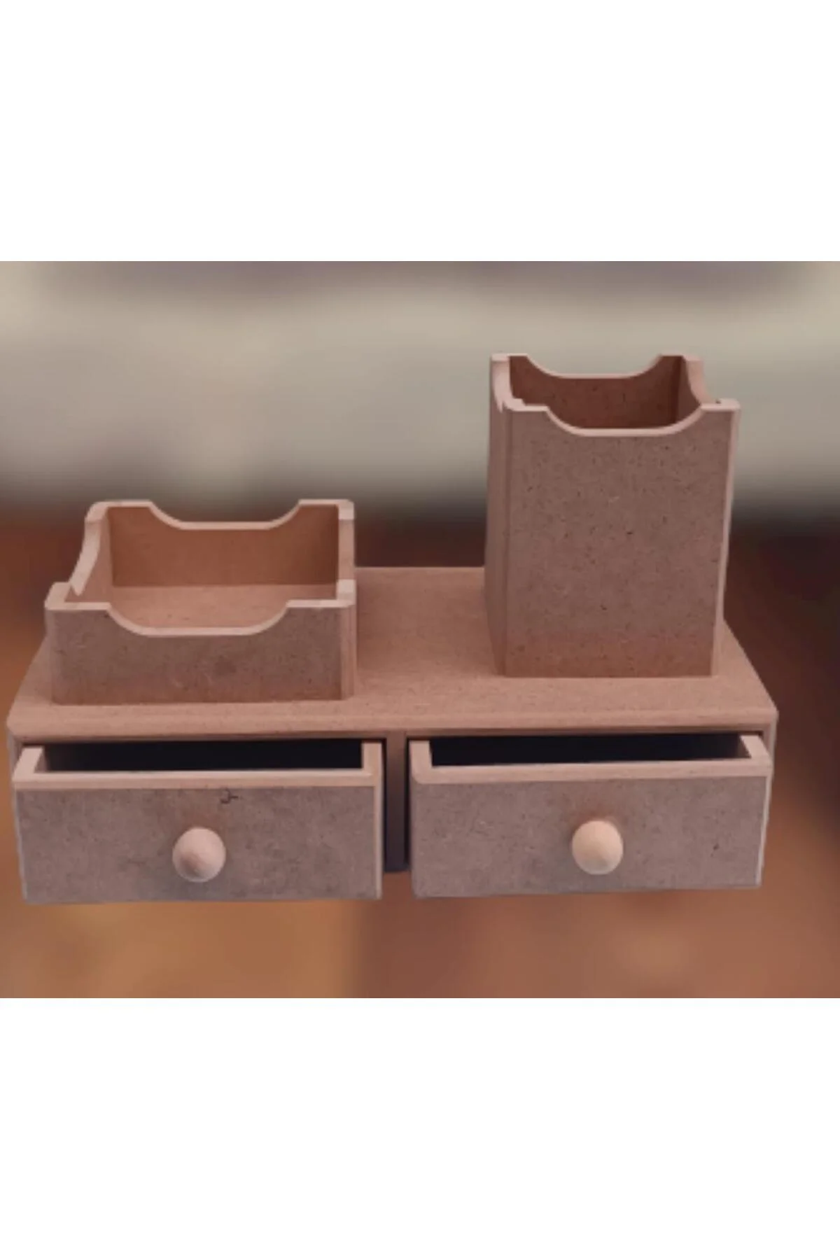 Hobi adn 90066 Dekoratif Kalemlik Set İkili Model HAM MDF Ahşap Çekmece El yapımı - Görsel 3