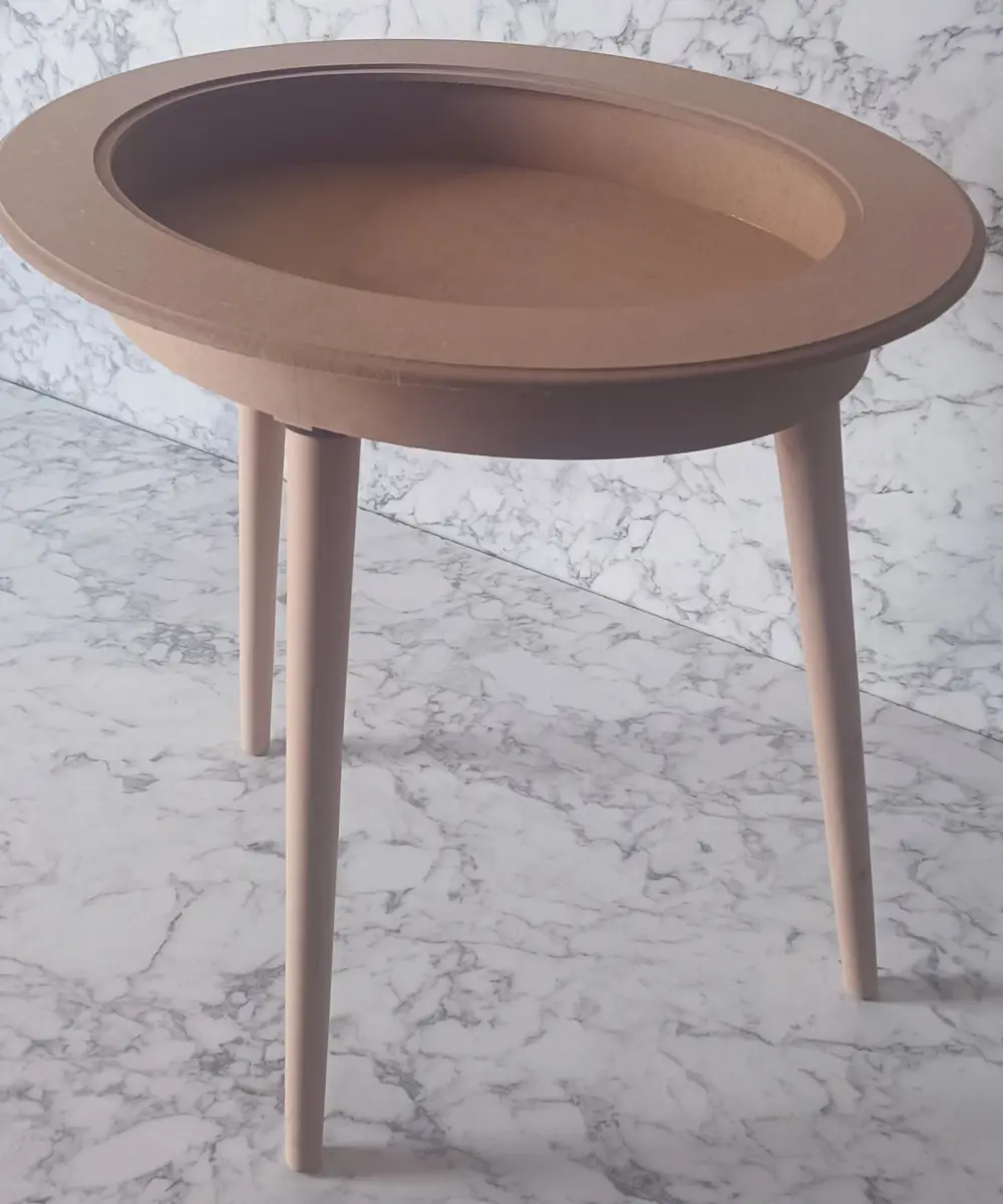 Hobi Adn 90186 Ahşap Kayın MDF HAM Sehpa Rölyef Oval Ayak Ölçüyu 