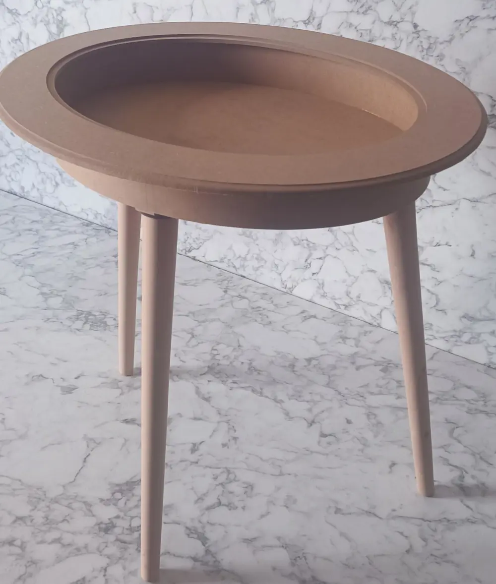 Hobi Adn 90186 Ahşap Kayın MDF HAM Sehpa Rölyef Oval Ayak Ölçüyu 