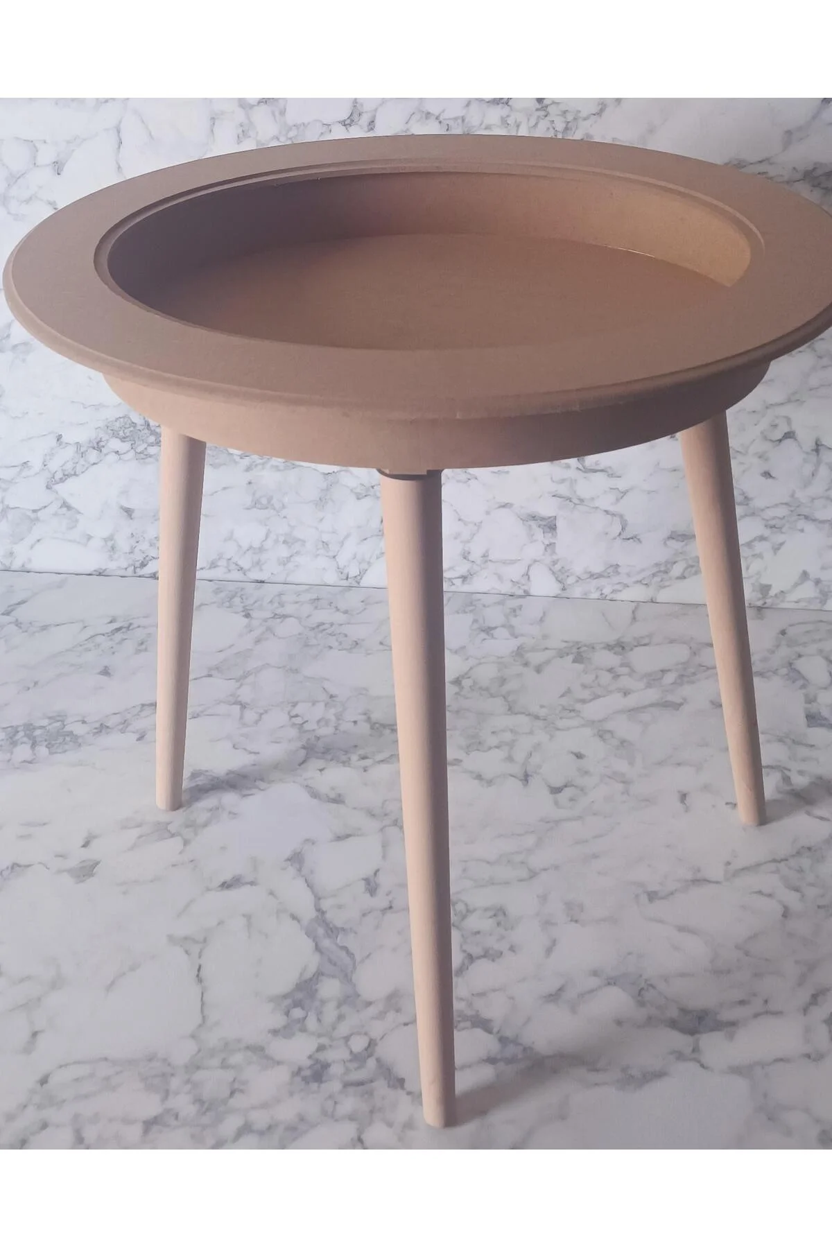 Hobi Adn 90186 Ahşap Kayın MDF HAM Sehpa Rölyef Oval Ayak Ölçüyu Değiştirilebilir - Görsel 7