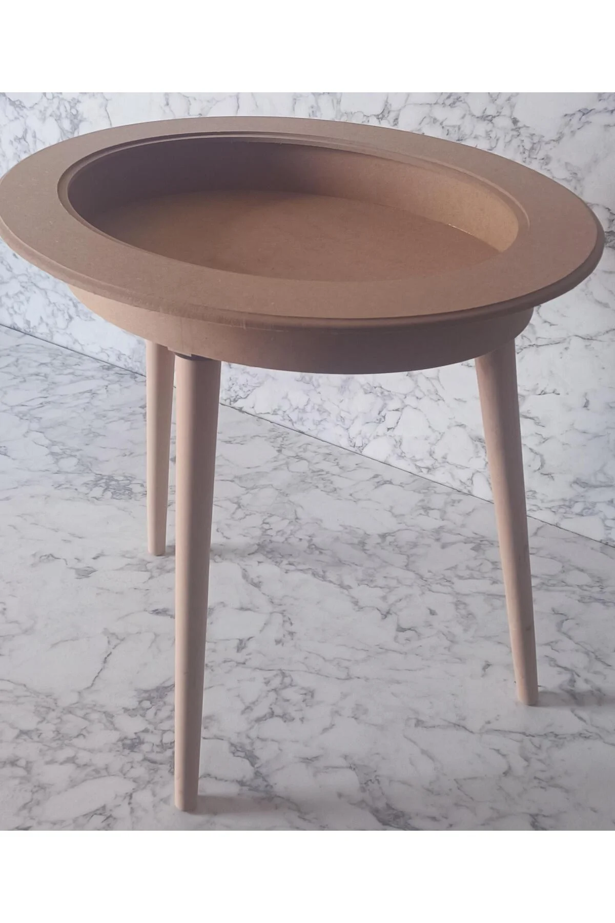 Hobi Adn 90186 Ahşap Kayın MDF HAM Sehpa Rölyef Oval Ayak Ölçüyu Değiştirilebilir - Görsel 8