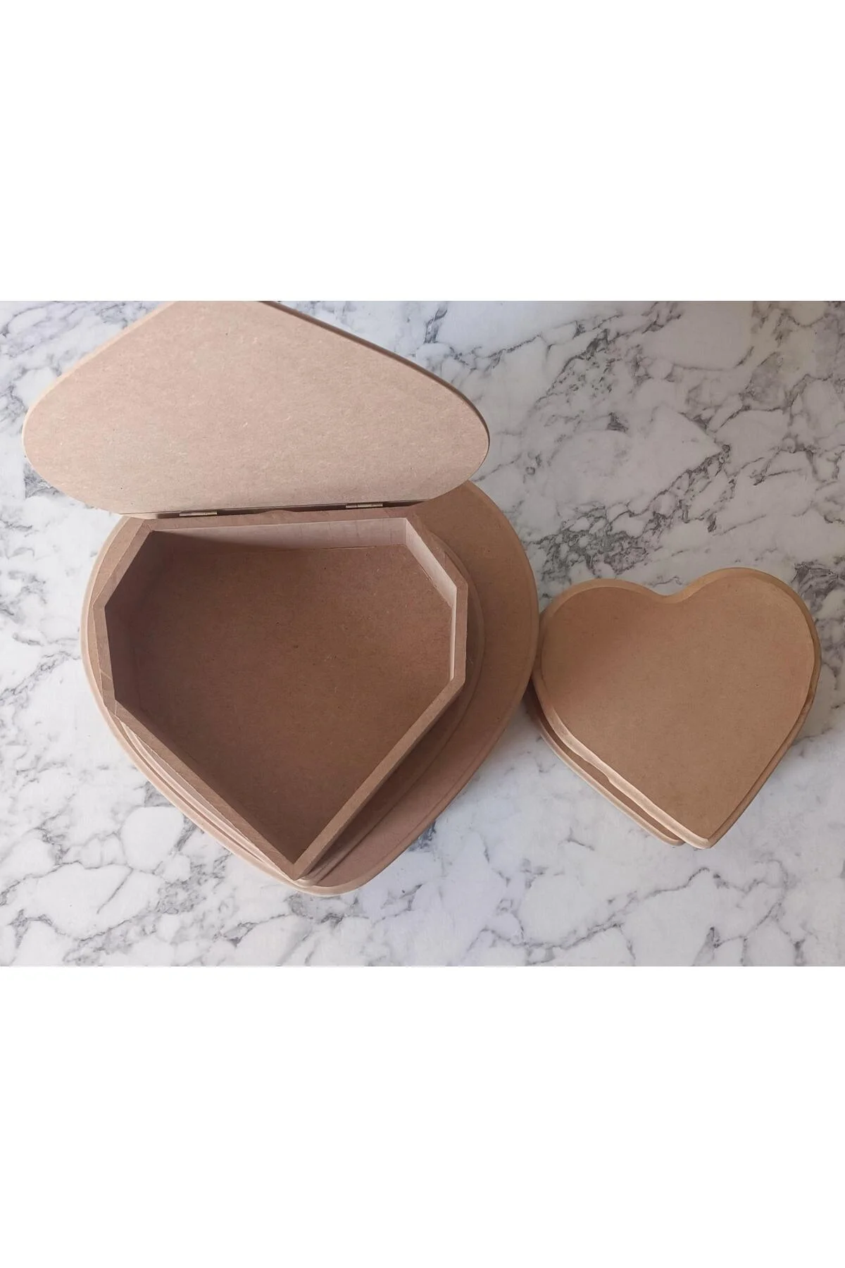 Hobi Adn 90201 Kalp Kutu Set 3'lü Ahşap HAM MDF Kutuda Sevk El Yapım - Görsel 5