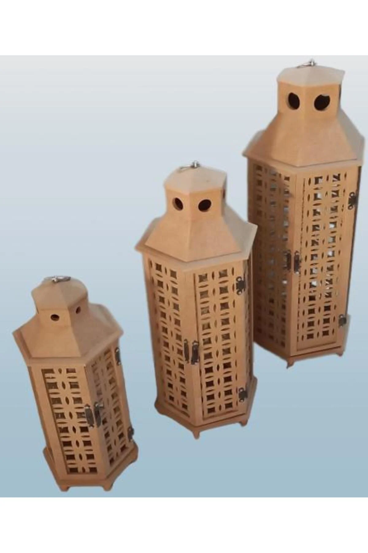 Hobi Adn 90235 Dekoratif Fenerlik 3lü Set MDF HAM CNC Kesim Oyma Nakış El Yapımı - Görsel 3