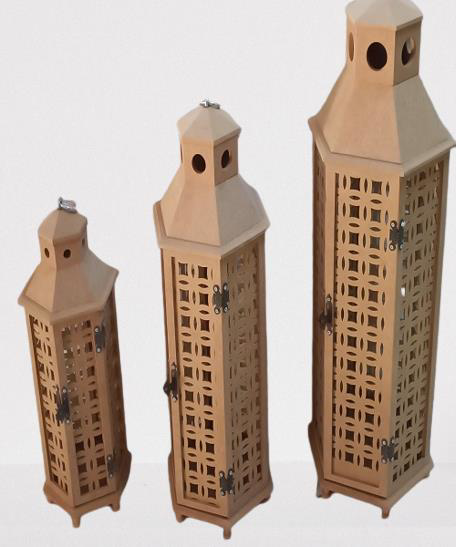 Hobi Adn 90235 Dekoratif Fenerlik 3lü Set MDF HAM CNC Kesim Oyma 