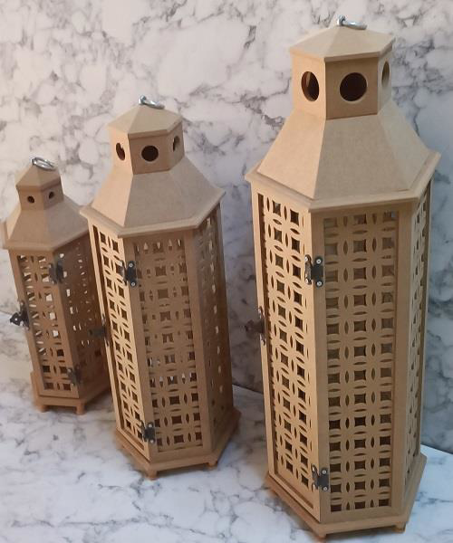 Hobi Adn 90235 Dekoratif Fenerlik 3lü Set MDF HAM CNC Kesim Oyma 