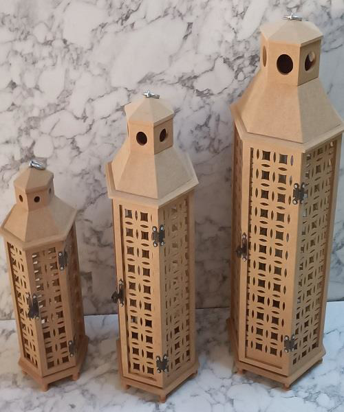 Hobi Adn 90235 Dekoratif Fenerlik 3lü Set MDF HAM CNC Kesim Oyma 