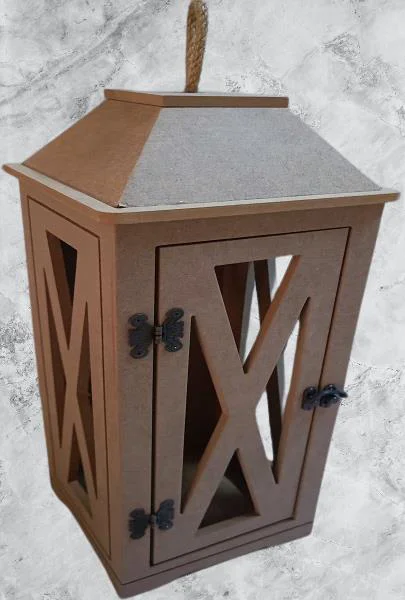 Hobi Adn 90236 Dekoratif Fenerlik Kare CNC Kesim Ahşap MDF Eskitme Menteşe El Yapım