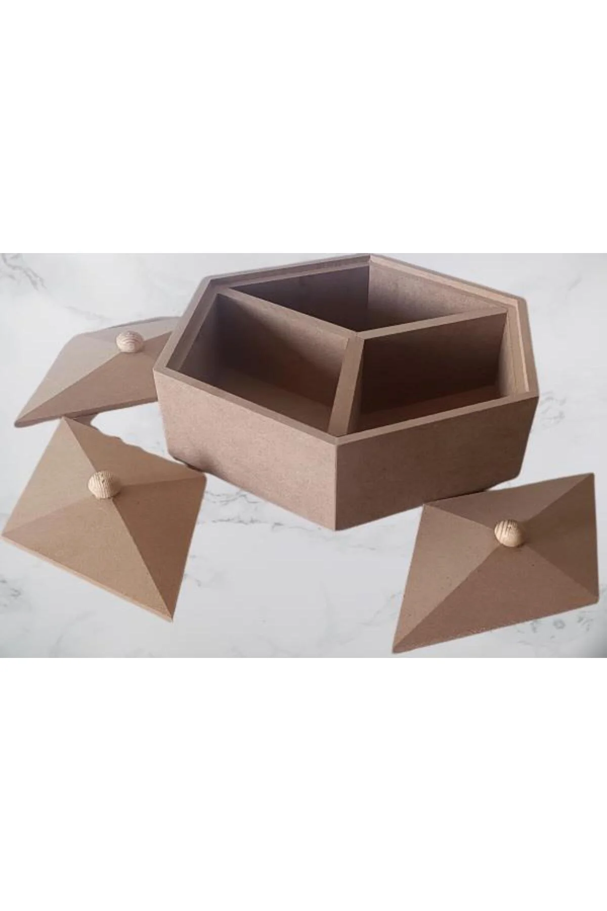 Hobi Adn 90251 Piramit Kutu Dekoratif Ahşap MDF HAM CNC Kesim El Yapım - Görsel 3