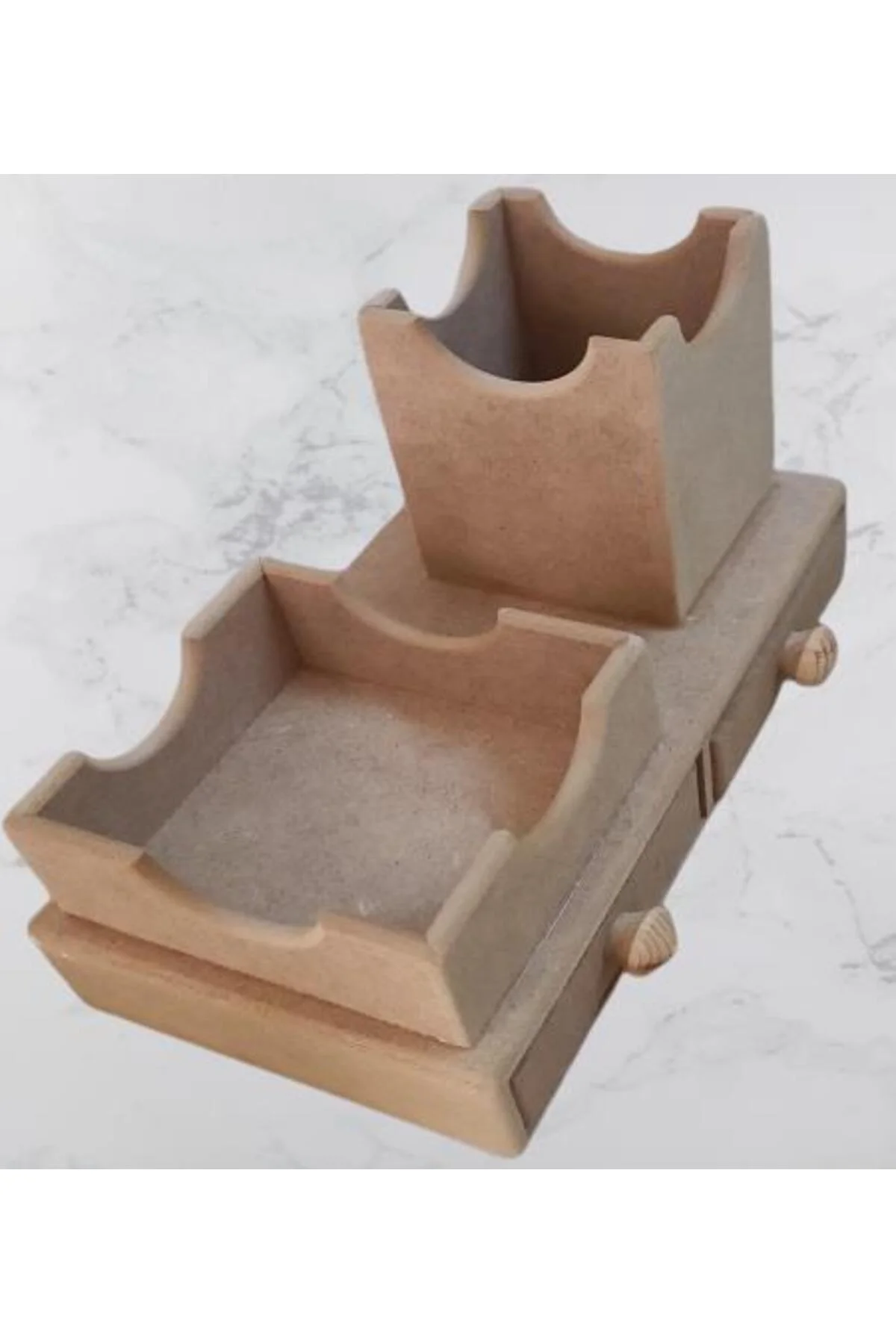 Hobi ADN 90254 Dekoratif Çift Çekmeceli Kalemlik Ahşap MDF HAM CNC Kesim El Yapım - Görsel 3