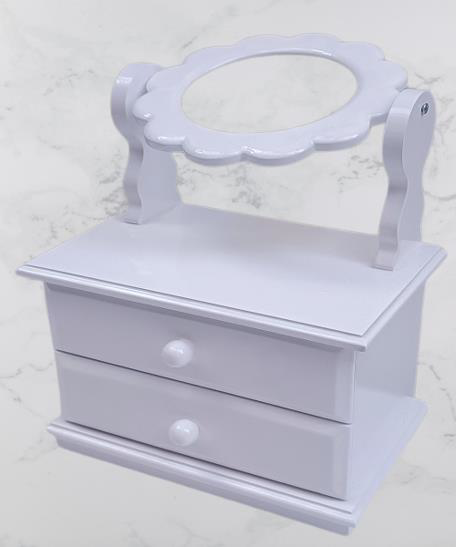 Hobi ADN 90263 Dekoratif Aynalı Makyaj Kutu Ahşap MDF Beyaz Lake 