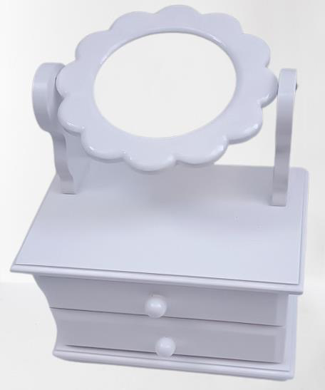Hobi ADN 90263 Dekoratif Aynalı Makyaj Kutu Ahşap MDF Beyaz Lake 