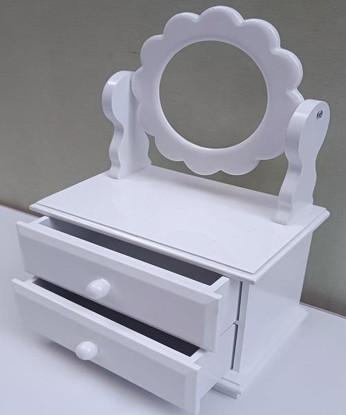 Hobi ADN 90263 Dekoratif Aynalı Makyaj Kutu Ahşap MDF Beyaz Lake 