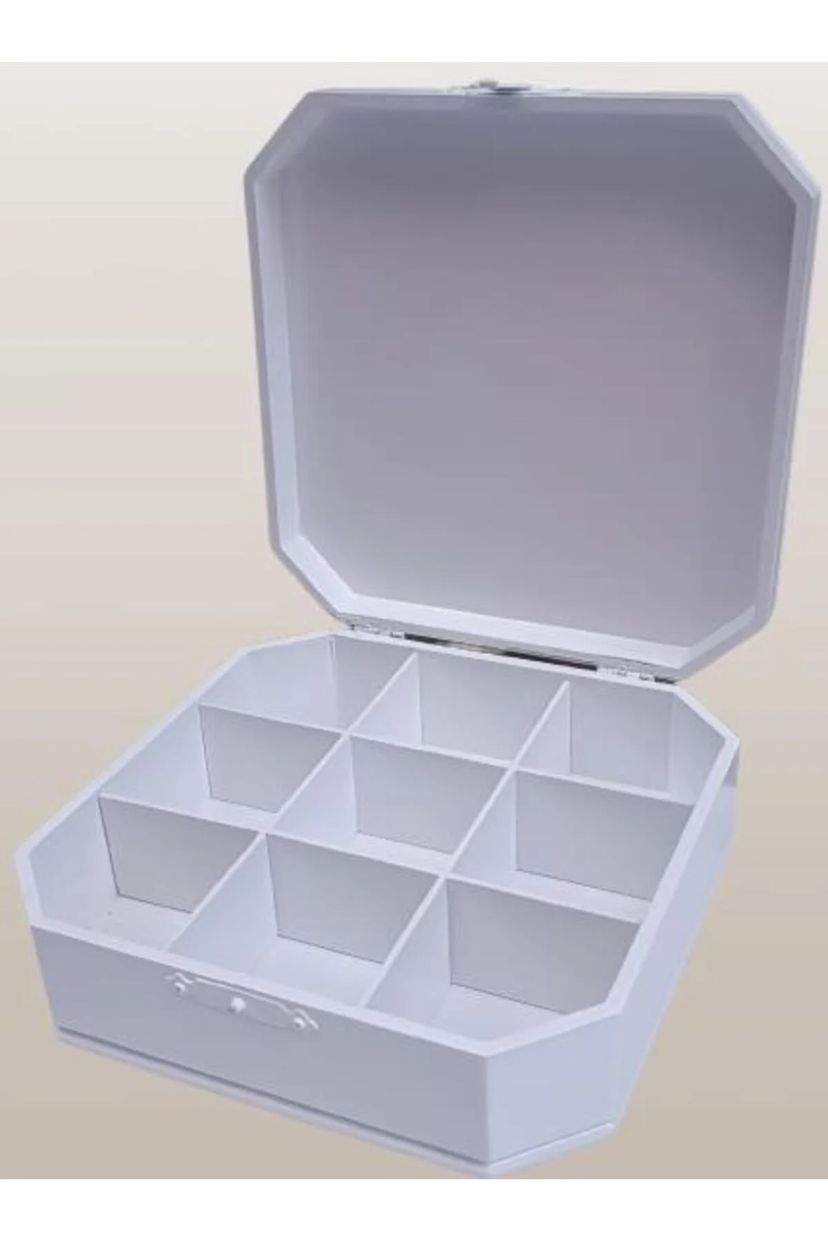 Hobi ADN 90268 Dekoratif Kutu Çokgen Klipsli Ahşap MDF Beyaz Lake Boya El Yapım - Görsel 6