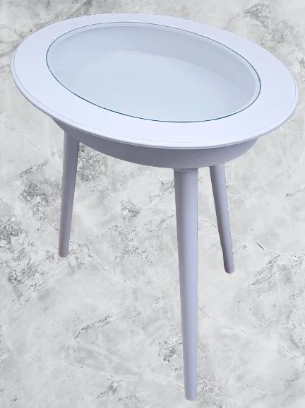 Hobi ADN 90269 Dekoratif Sehpa Rölyef Camlı Ahşap MDF Beyaz Lake 