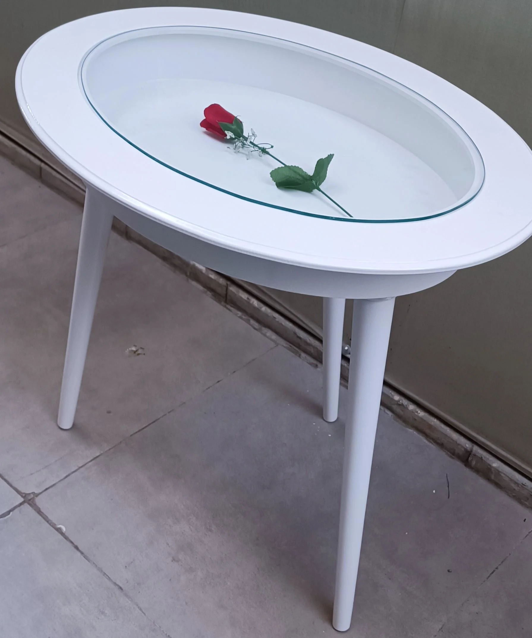Hobi ADN 90269 Dekoratif Sehpa Rölyef Camlı Ahşap MDF Beyaz Lake 