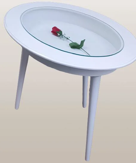Hobi ADN 90269 Dekoratif Sehpa Rölyef Camlı Ahşap MDF Beyaz Lake 