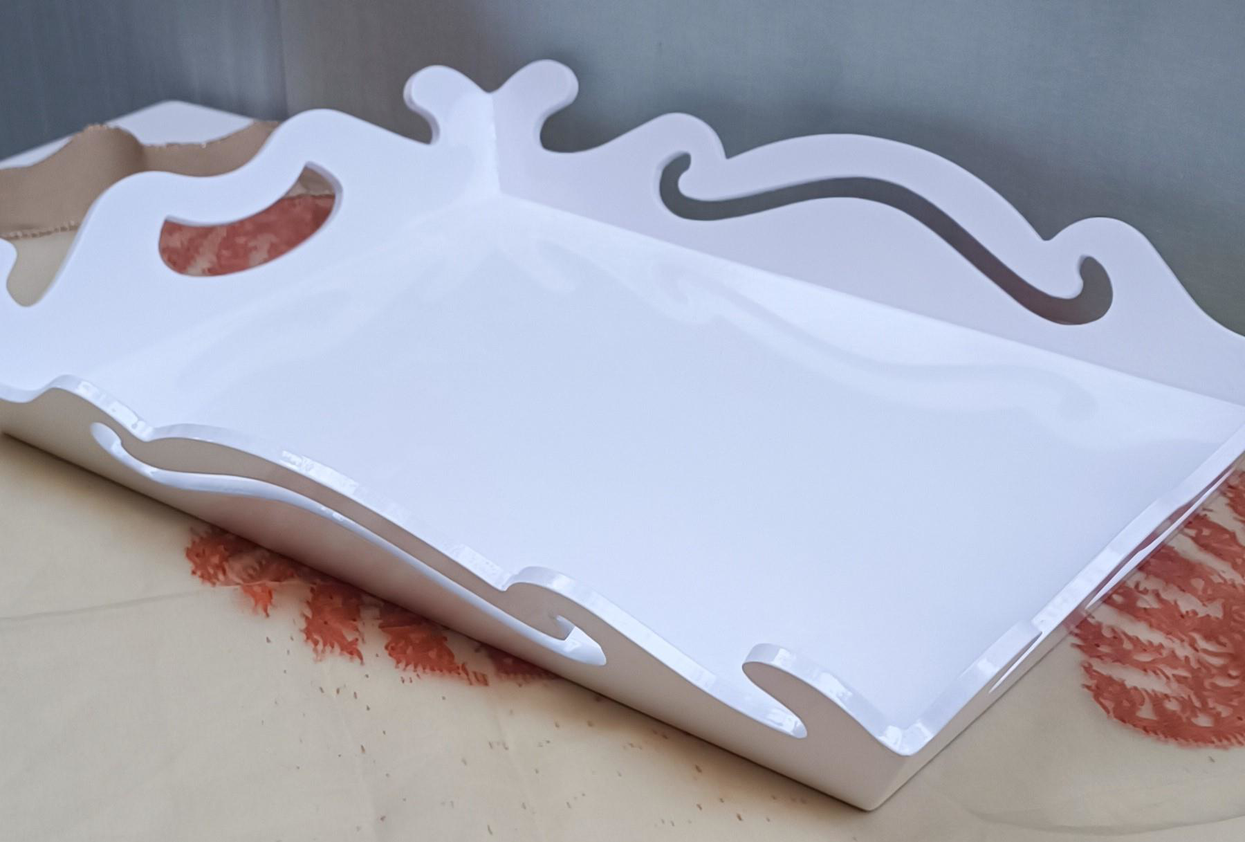 Hobi ADN 90275 Dekoratif Küçük Tepsi Dalga Ahşap MDF Parlak Beyaz