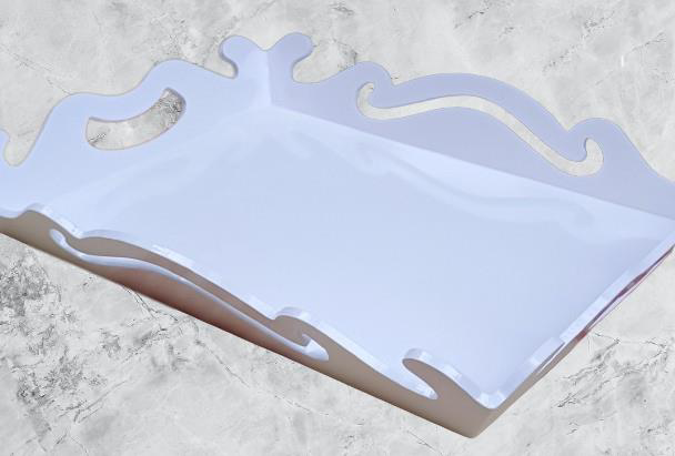 Hobi ADN 90275 Dekoratif Küçük Tepsi Dalga Ahşap MDF Parlak Beyaz