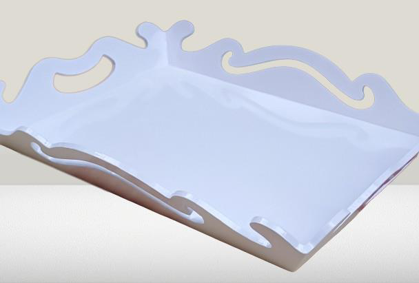 Hobi ADN 90275 Dekoratif Küçük Tepsi Dalga Ahşap MDF Parlak Beyaz