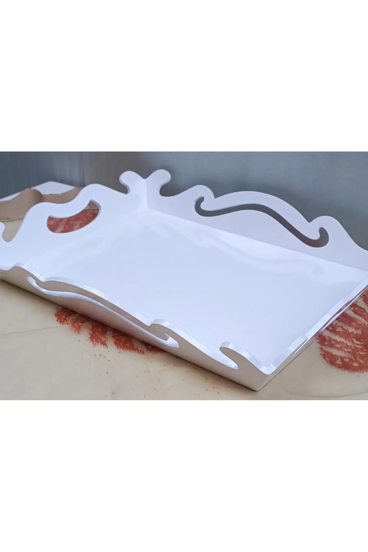 Hobi ADN 90275 Dekoratif Küçük Tepsi Dalga Ahşap MDF Parlak Beyaz MODEL El Yapım - Görsel 8