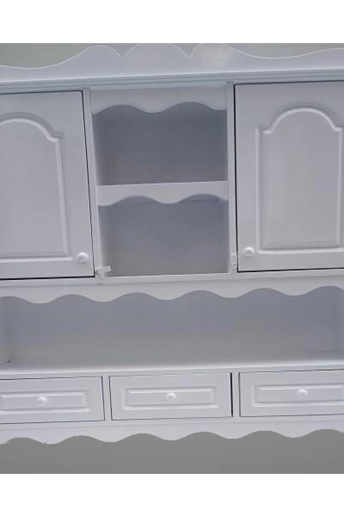 Hobi ADN 90353 Dekoratif Mutfak Dolap 3Çekm Terek MDF Parlak Beyaz lake El Yapım - Görsel 4