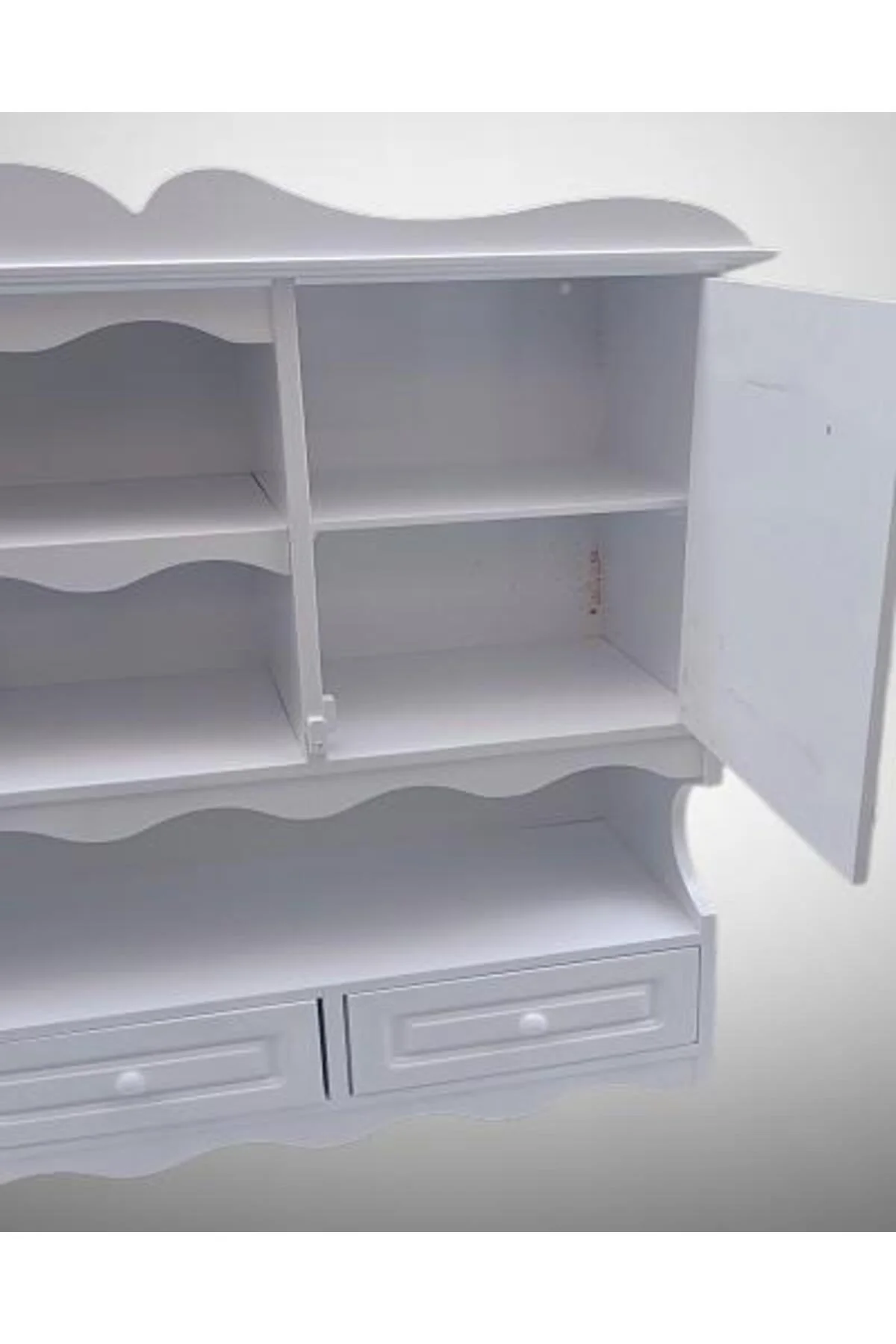 Hobi ADN 90353 Dekoratif Mutfak Dolap 3Çekm Terek MDF Parlak Beyaz lake El Yapım - Görsel 2