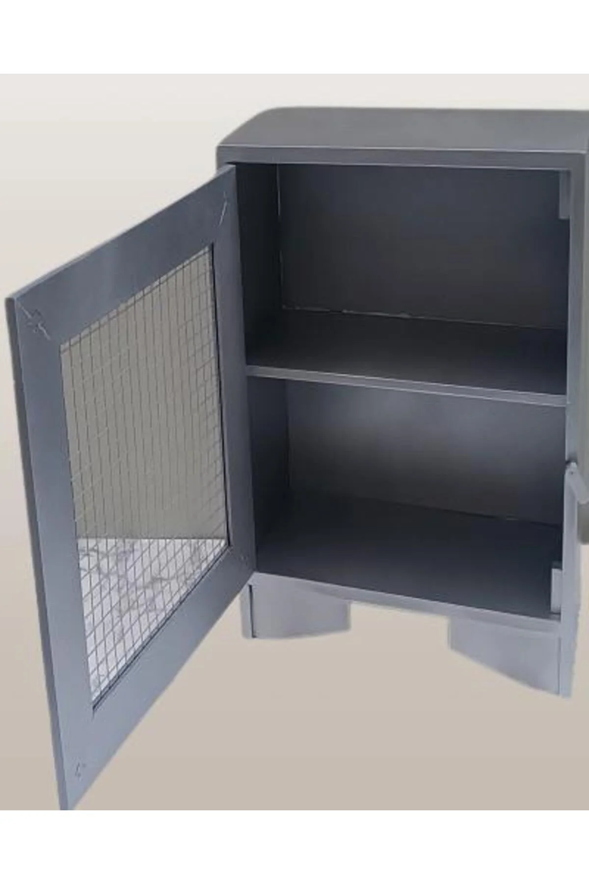 Hobi ADN 90354 Model Dekoratif Tezgah Telli Dolap Gümüş Gri Renk Ahşap MDF ElYapı - Görsel 2