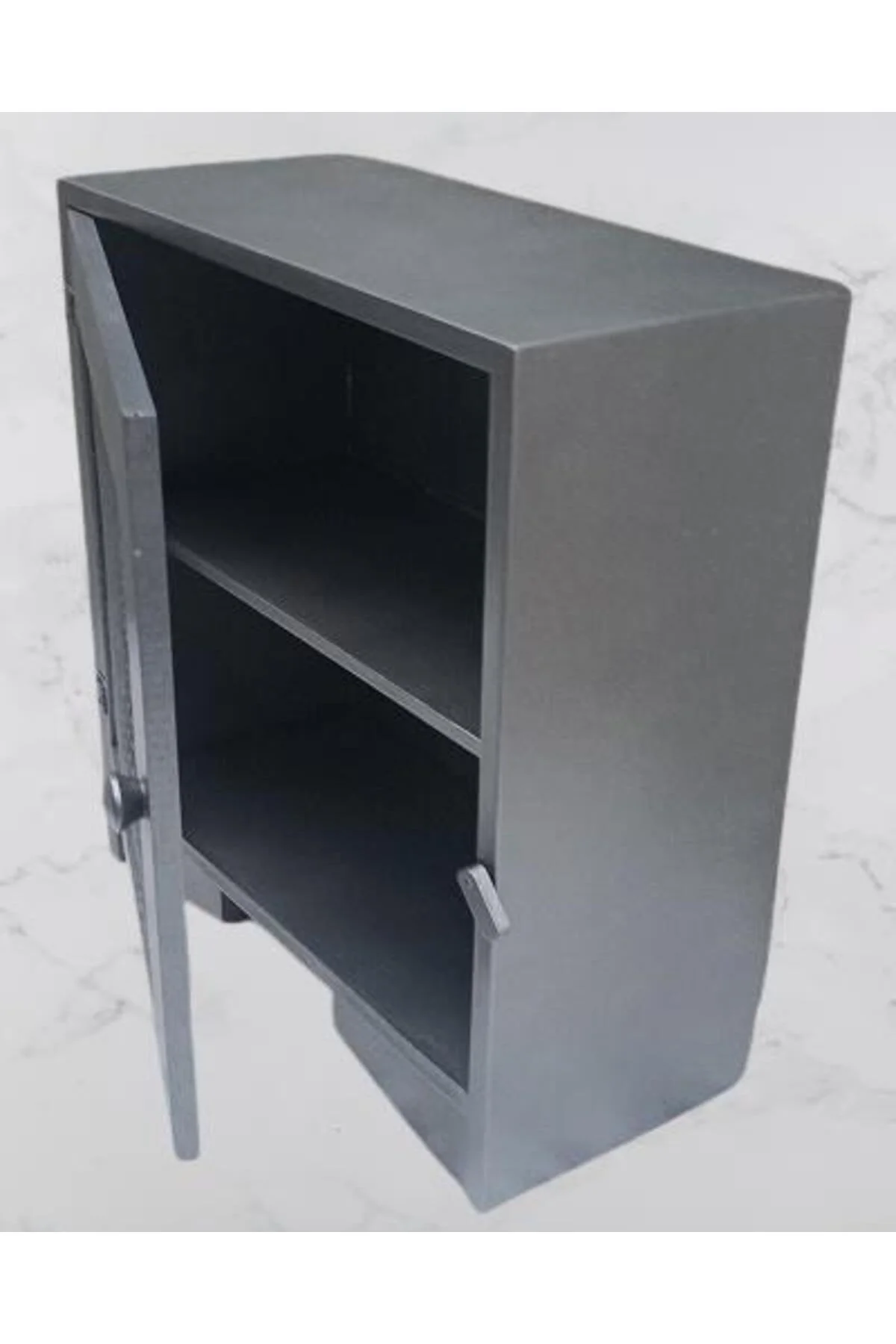 Hobi ADN 90354 Model Dekoratif Tezgah Telli Dolap Gümüş Gri Renk Ahşap MDF ElYapı - Görsel 3
