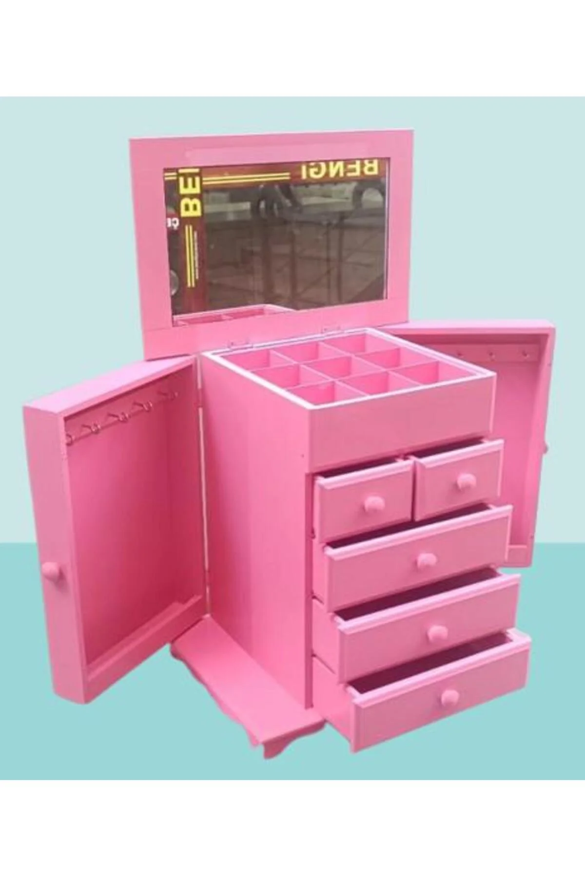 Hobi Adn 90389 Takı Kutu Makyaj Şifonyer Model 9Çekmece Parlak Pembe Ahşap MDF Hobi Adn 90389 Takı Kutu Makyaj Şifonyer Model 9Çekmece Parlak Pembe Ahşap MDF - Görsel 6