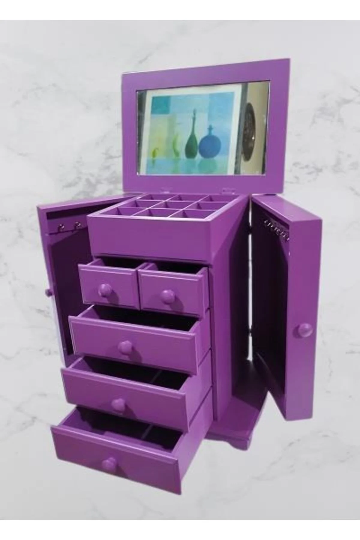 Hobi Adn 90408 takı Kutu Makyaj Şifonyr Model 9Çekmc Parlak MOR Ahşap MDF ElYapım Hobi Adn 90408 takı Kutu Makyaj Şifonyr Model 9Çekmc Parlak MOR Ahşap MDF ElYapım - Görsel 2