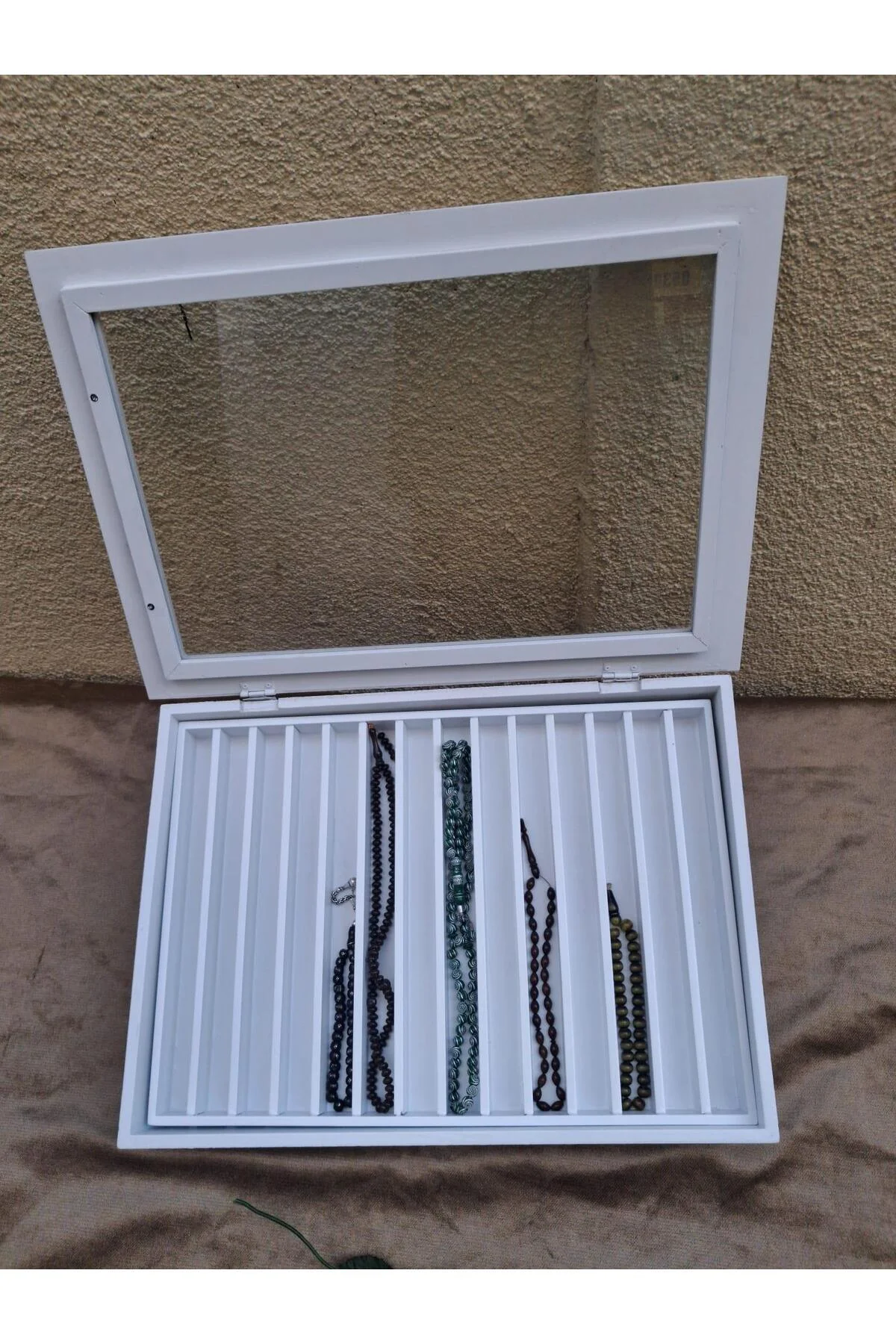 Hobi Adn 90579 Dekoratif TESBİH Kutu Ahşap MDF Beyaz Boyalı CNC Kesim Çift Bölme - Görsel 4