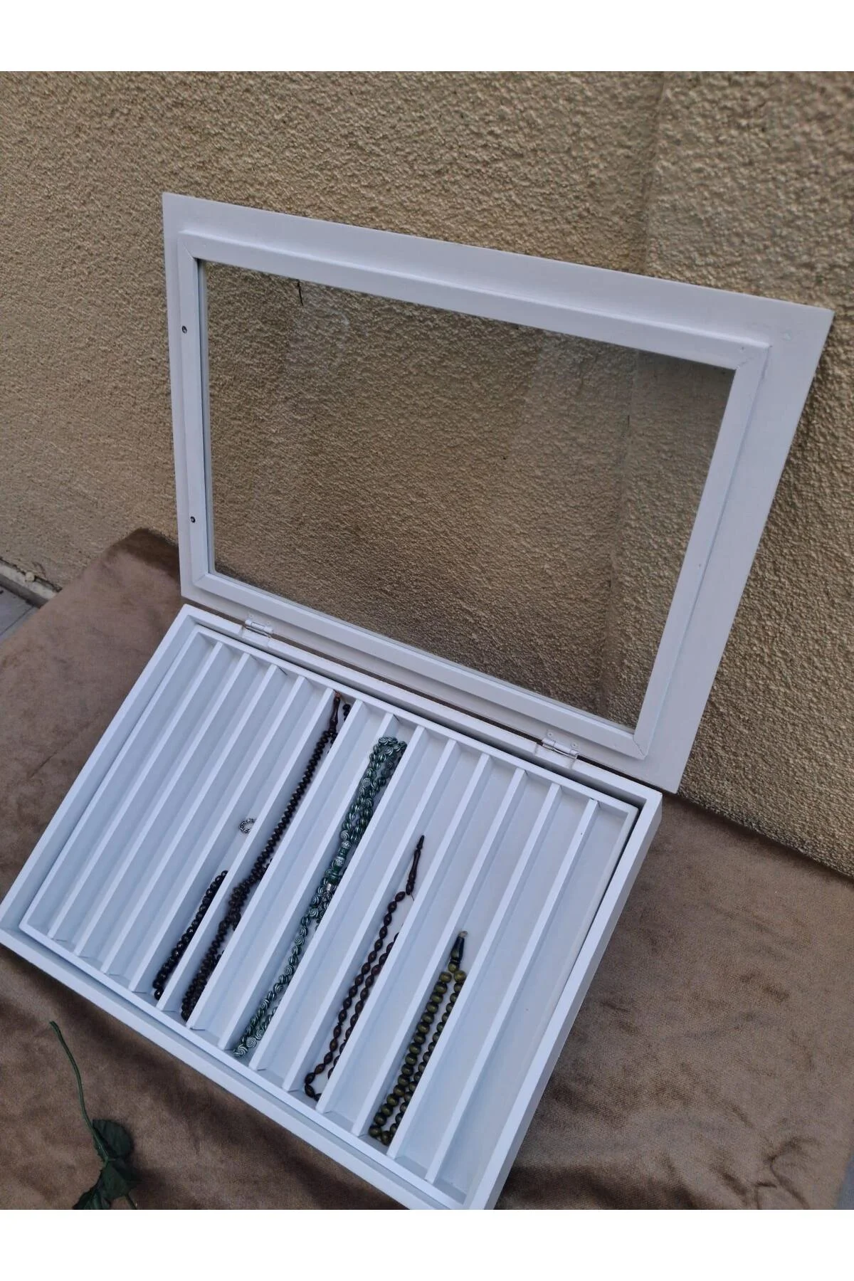 Hobi Adn 90579 Dekoratif TESBİH Kutu Ahşap MDF Beyaz Boyalı CNC Kesim Çift Bölme - Görsel 3