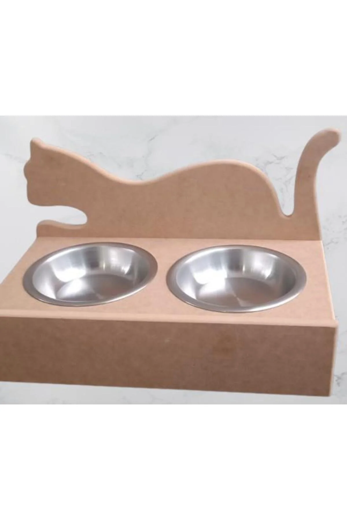 Hobi ERC 90368 MODEL Kedi Mama ve Su Kabı Ahşap MDF HAM Paslanmaz Tabak El Yapım - Görsel 7