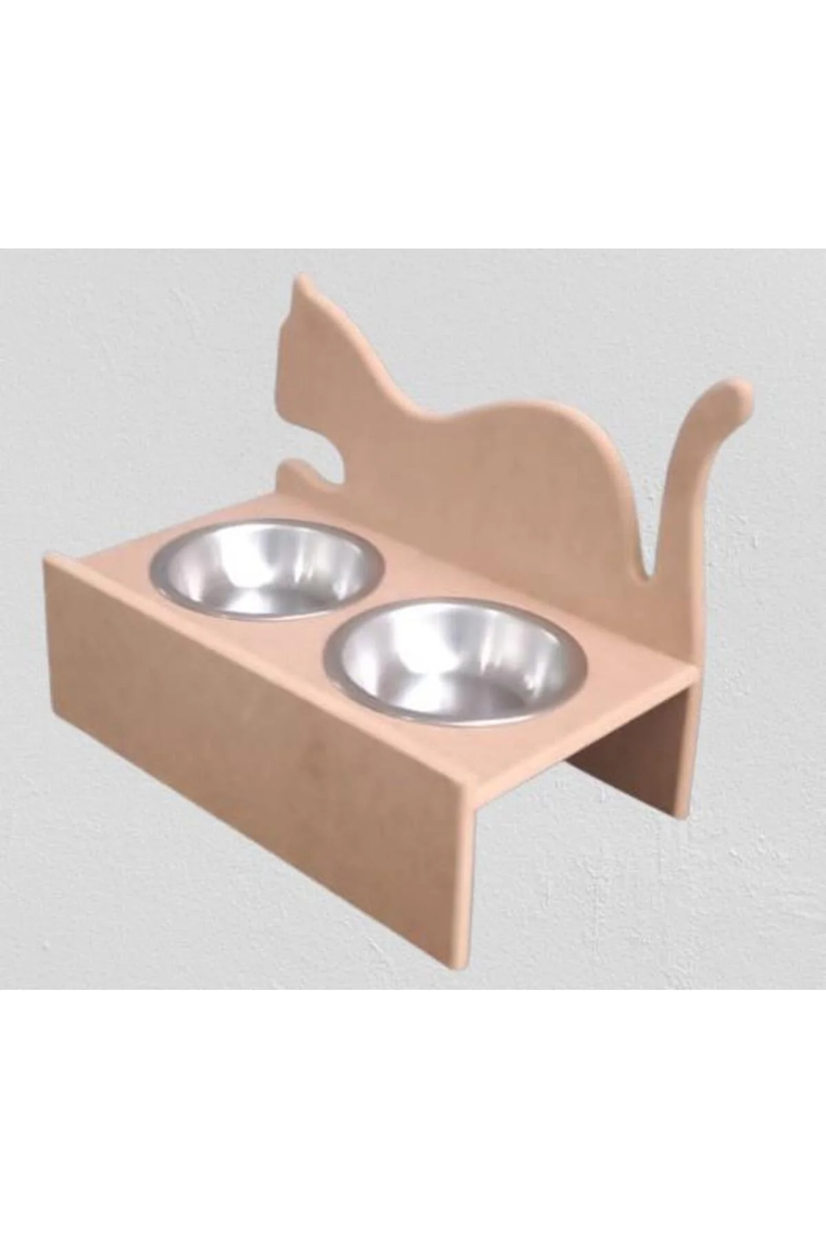 Hobi ERC 90368 MODEL Kedi Mama ve Su Kabı Ahşap MDF HAM Paslanmaz Tabak El Yapım - Görsel 3