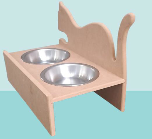 Hobi ERC 90368 MODEL Kedi Mama ve Su Kabı Ahşap MDF HAM Paslanmaz