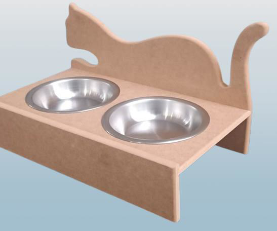 Hobi ERC 90368 MODEL Kedi Mama ve Su Kabı Ahşap MDF HAM Paslanmaz